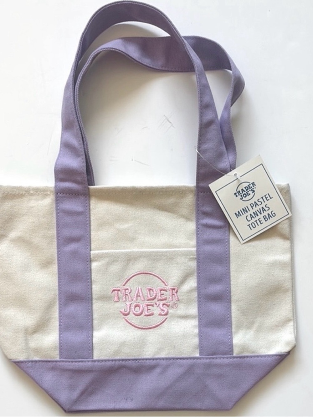Trader Joe’s Mini Pastel Canvas Tote Bag - Lavender and Cream (Limited Edition)